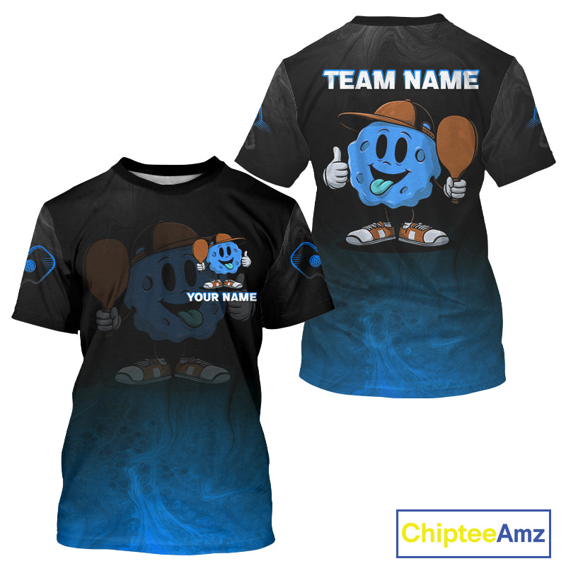 Custom Black And Blue Funny Pickleball Ball T-Shirt For Men Pickleball Team Shirt NYN0957