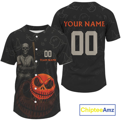Custom Funny Halloween Baseball Ball Jersey Skull Halloween Baseball Tournament Shirt NYN0962
