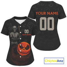 Load image into Gallery viewer, Custom Funny Halloween Women Baseball Ball Jersey Skull Halloween Baseball Tournament Shirt NYN0962