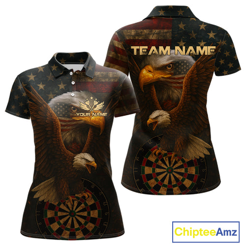 Custom Eagle Grunge Dartboard Polo Dart Shirt For Women US Flag Patriotic Dart Jersey NYN1332