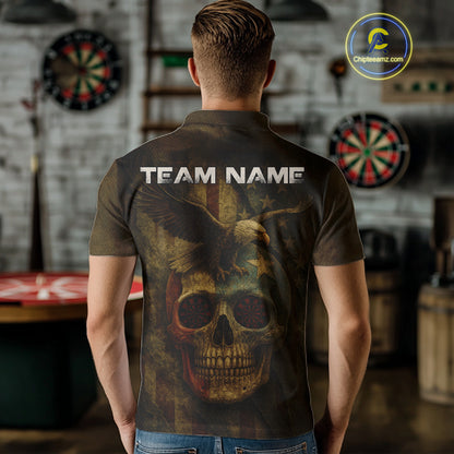 Custom Skull Eagle Grunge Polo Dart Shirt For Men Retro Patriotic Dart Jerseys NYN1337