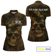 Load image into Gallery viewer, Custom Skull Eagle Grunge 1/4-Zip Dart Shirt For Women Retro Patriotic Dart Jerseys NYN1337