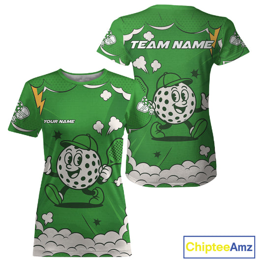 Custom White & Green Mascot Funny Pickleball T-Shirt For Women Funny Pickleball Jersey NYN1344
