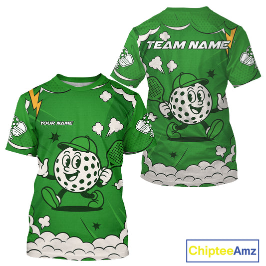 Custom White & Green Mascot Funny Pickleball T-Shirt For Men Funny Pickleball Jersey NYN1344