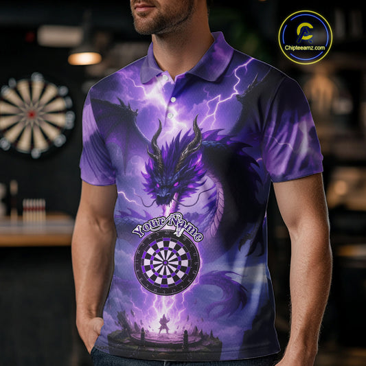 Custom Lightning Purple Dragon Dartboard Darts Polo Shirt For Men Darts Team Jersey NYN0967