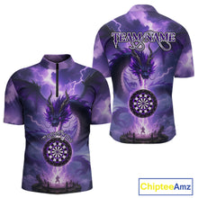 Load image into Gallery viewer, Custom Lightning Purple Dragon Dartboard Darts 1/4-Zip Shirt For Men Darts Team Jersey NYN0967