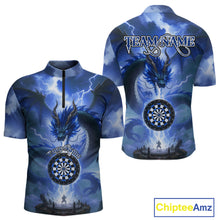 Load image into Gallery viewer, Custom Lightning Blue Dragon Dartboard Darts 1/4-Zip Shirt For Men Darts Team Jersey NYN0968