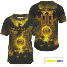 Load image into Gallery viewer, Custom Yellow Flames Phoenix Baseball Ball Jersey For Men Skull Baseball Tournament Shirt NYN0972