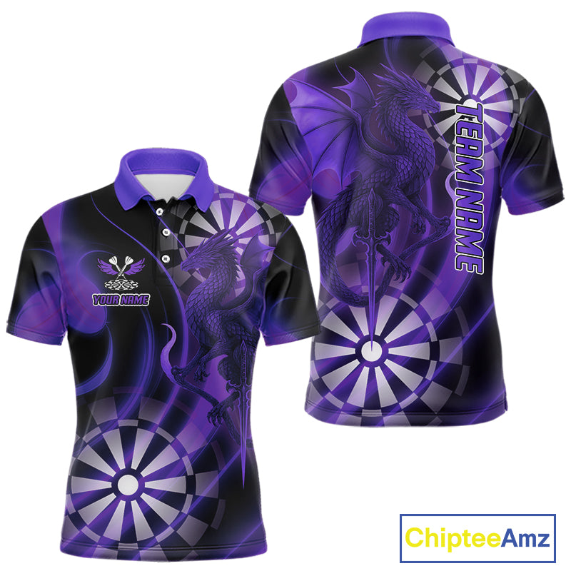 Custom Black And Purple Dragon Dartboard Dart Polo Jersey Outfits Dart Team Shirts For Men NYN0979