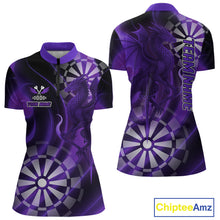 Load image into Gallery viewer, Custom Black And Purple Dragon Dartboard Dart 1/4-Zip Jersey Outfits Dart Team Shirts For Women NYN0979