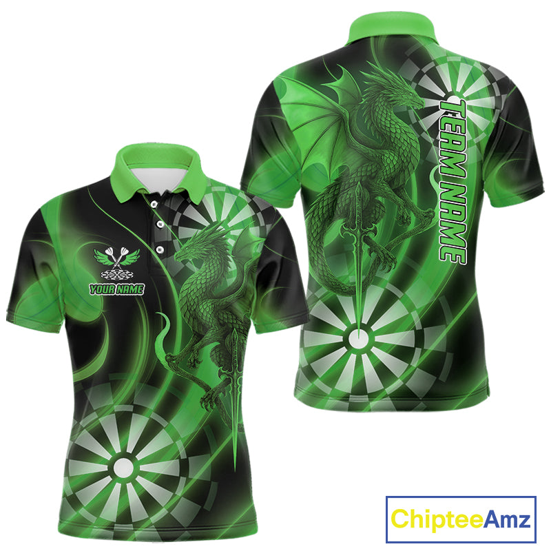 Custom Black And Green Dragon Dartboard Dart Polo Jersey Outfits Dart Team Shirts For Men NYN0980