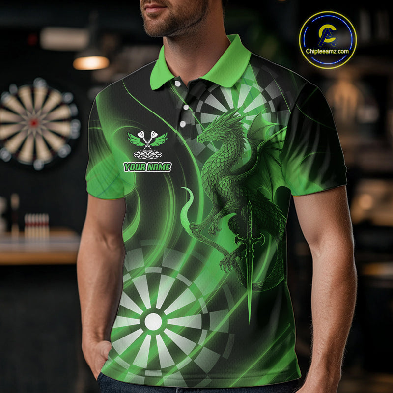 Custom Black And Green Dragon Dartboard Dart Polo Jersey Outfits Dart Team Shirts For Men NYN0980
