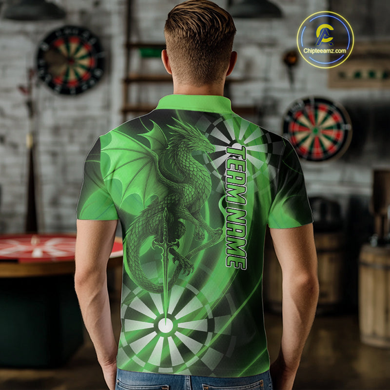 Custom Black And Green Dragon Dartboard Dart Polo Jersey Outfits Dart Team Shirts For Men NYN0980