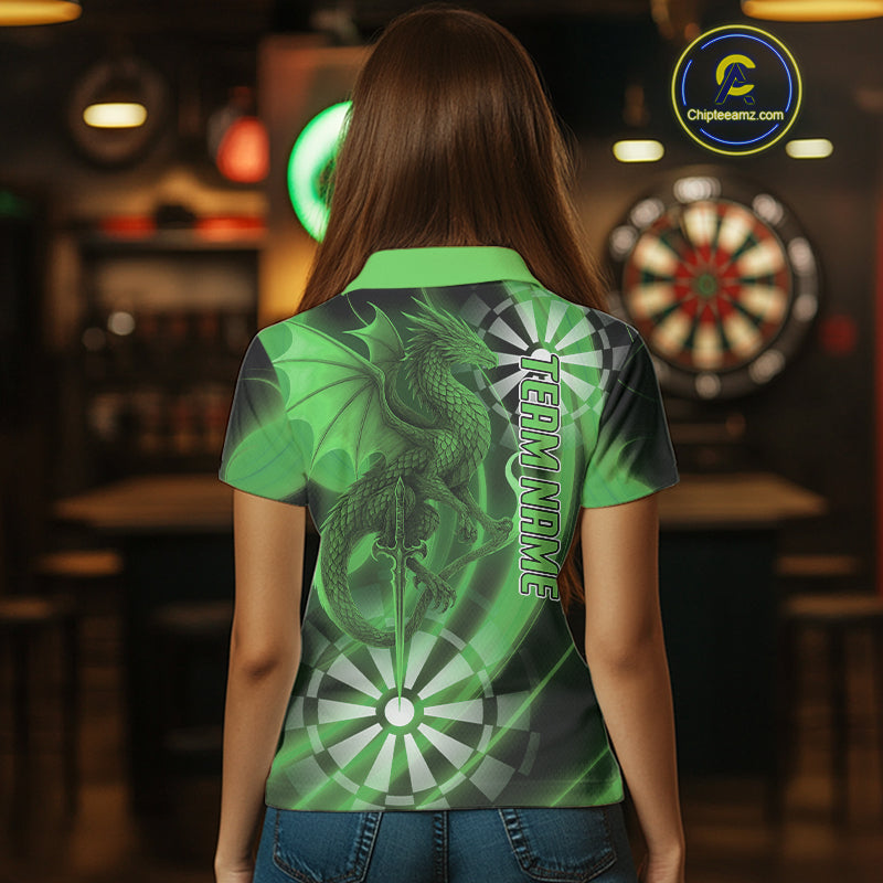 Custom Black And Green Dragon Dartboard Dart Polo Jersey Outfits Dart Team Shirts For Women NYN0980