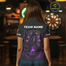 Load image into Gallery viewer, Custom Black-Purple Flames Skull Dartboard Darts Polo Jerseys For Women, Darts Fan Uniform NYN0984