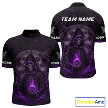 Load image into Gallery viewer, Custom Black-Purple Flames Skull Dartboard Darts 1/4-Zip Jerseys For Men, Darts Fan Uniform NYN0984