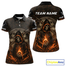 Load image into Gallery viewer, Custom Black-Orange Flames Skull Dartboard Darts Polo Jerseys For Women, Darts Fan Uniform NYN0986