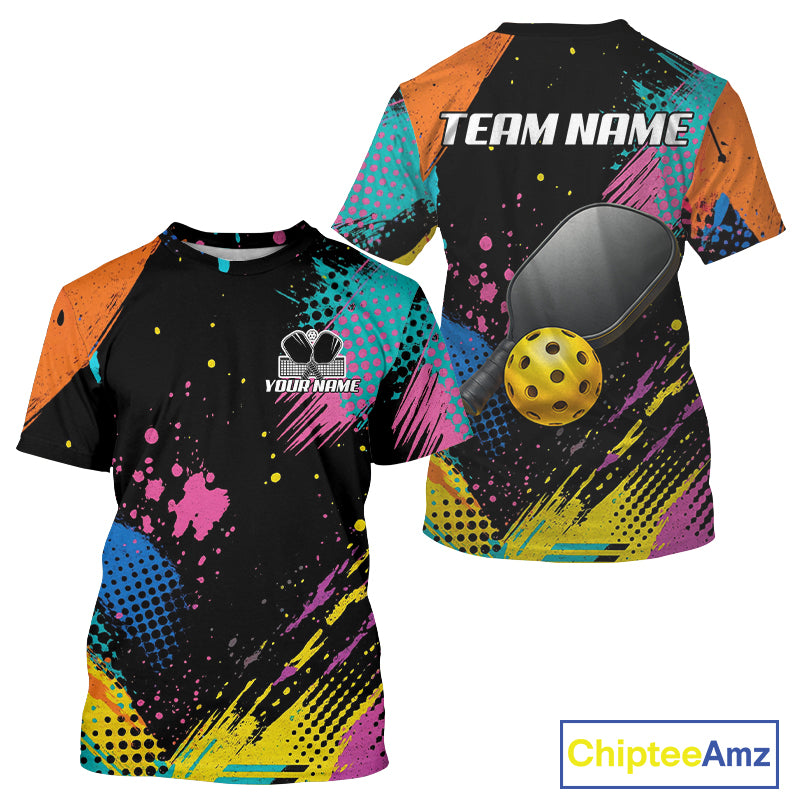 Custom Colorful Grunge Pickleball T-Shirt For Men Yellow Pickleball Ball Jersey NYN1348