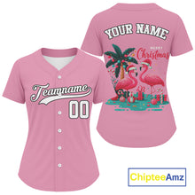 Load image into Gallery viewer, Custom Pink Flamingo Merry Christmas Baseball Shirt For Women Xmas Baseball Jerseys NYN1355