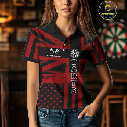 Dartboard Shield US Flag - Women's Patriotic Darts Shirt - Custom Name For Players NYN0489