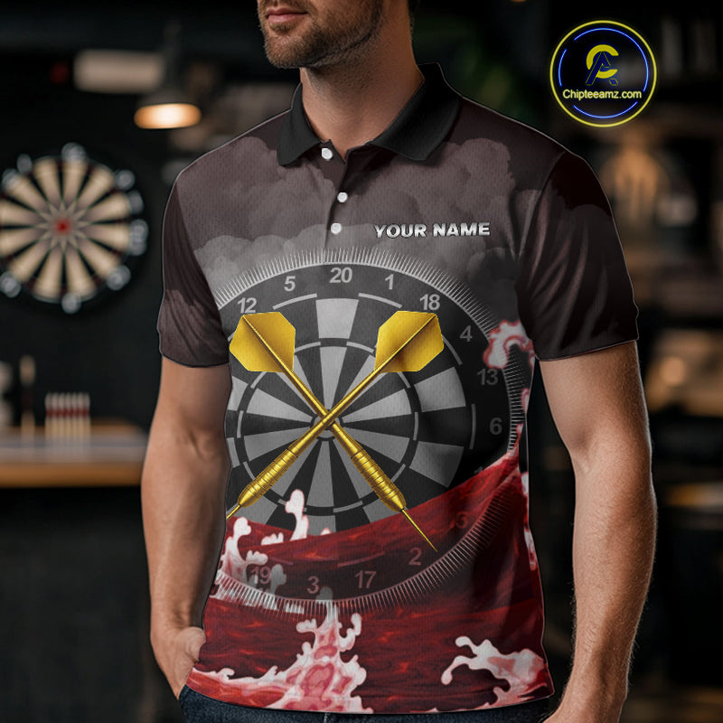 Scarlet Ocean With Golden Arrows - Men's Darts Team Shirt - Custom Name For Players NYN0492