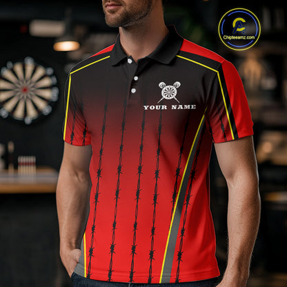 Red Black Barbed Western Darts Men's Cowboy Darts Shirt - Custom Name For Players NYN0498