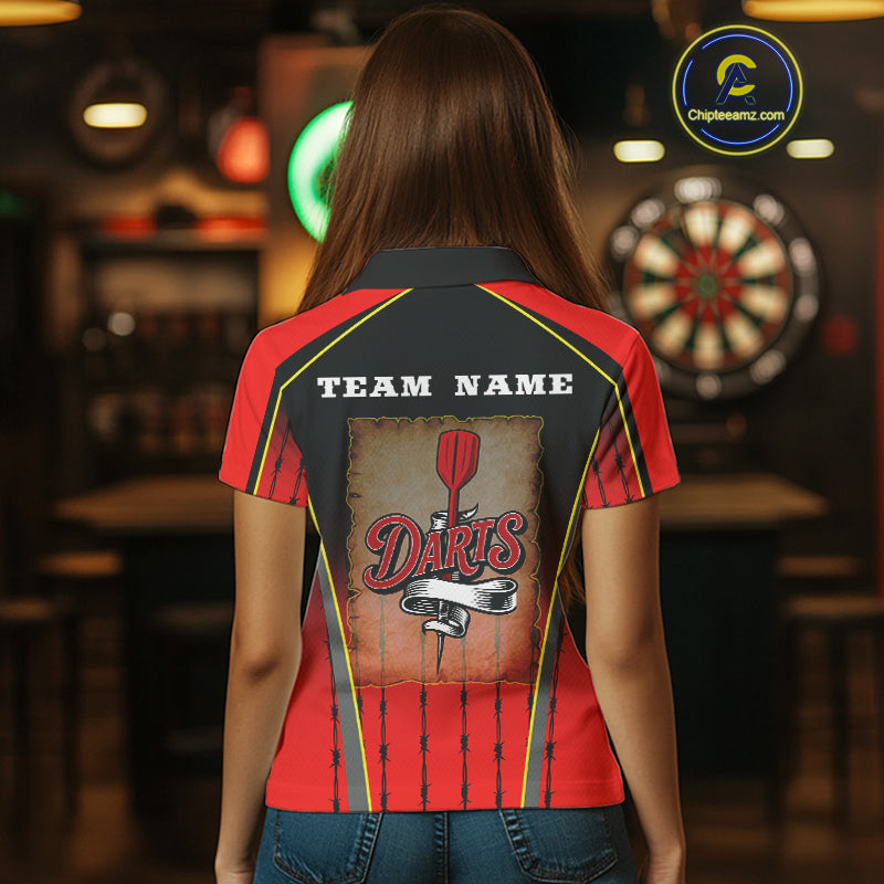 Red Black Barbed Western Darts Women's Cowboy Darts Shirt - Custom Name For Players NYN0498
