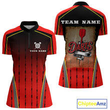 Load image into Gallery viewer, Red Black Barbed Western Darts Women's Cowboy Darts Shirt - Custom Name For Players NYN0498