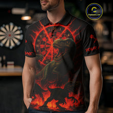 Load image into Gallery viewer, Custom Red Flaming Dinosaurs Dartboard Polo Dart Shirt For Men Dinosaur Dart Jerseys NYN1358