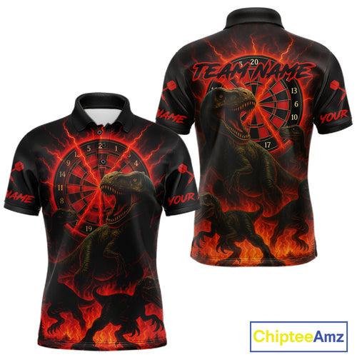 Custom Red Flaming Dinosaurs Dartboard Polo Dart Shirt For Men Dinosaur Dart Jerseys NYN1358