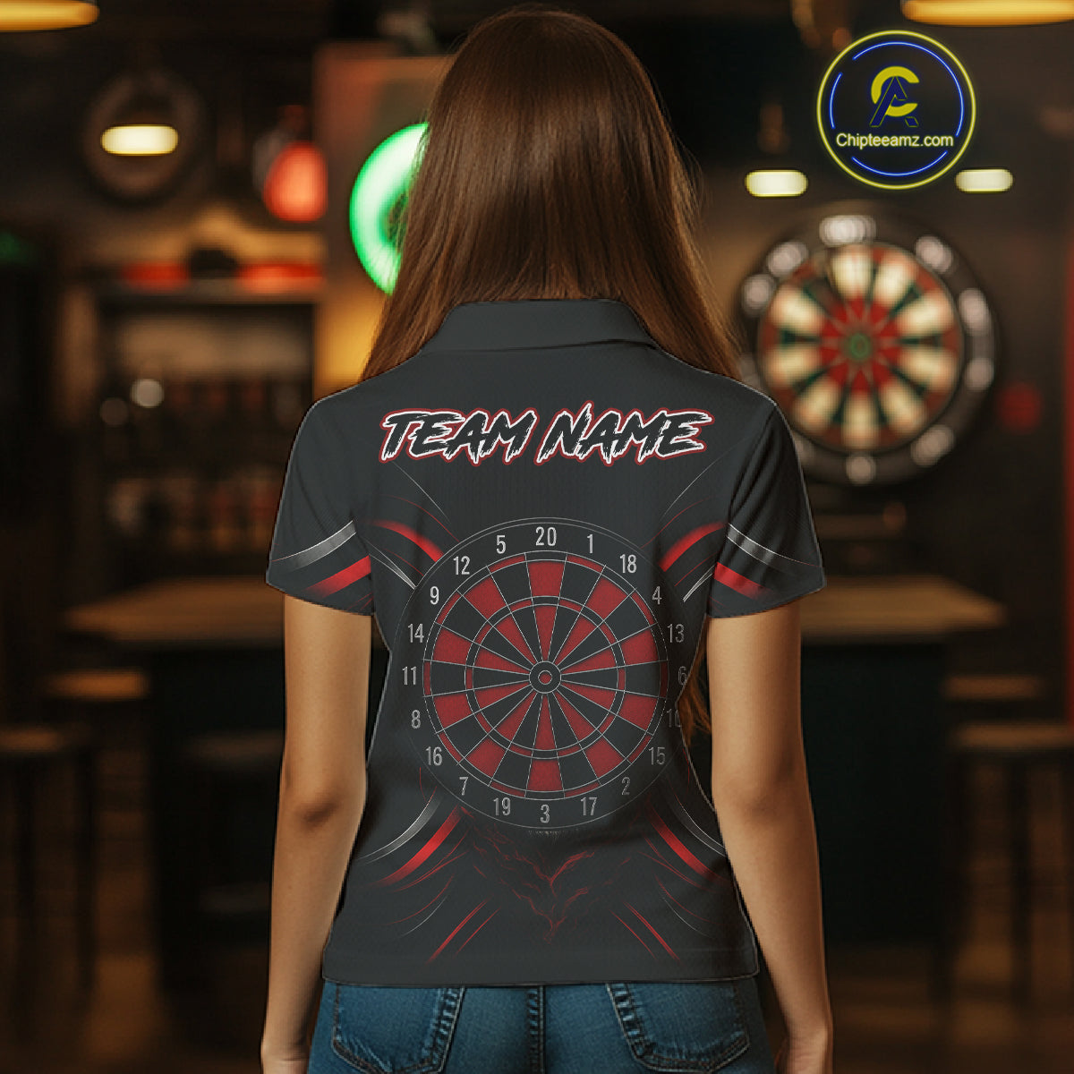 Custom Black-Red Tiger Dartboard Dart Polo Shirt For Women Outfits Tiger Dart Jersey NYN1362