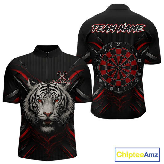 Custom Black-Red Tiger Dartboard Dart 1/4-Zip Shirt For Men Outfits Tiger Dart Jersey NYN1362