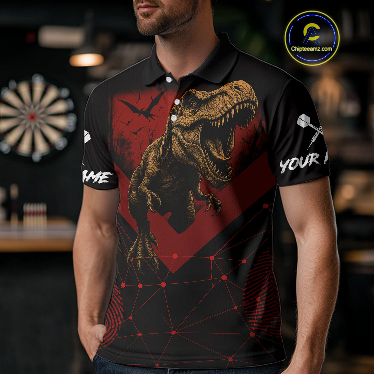 It's In My DNA Custom Red Dinosaur Dart Polo Shirt For Men US Flag Dart Jerseys NYN1365