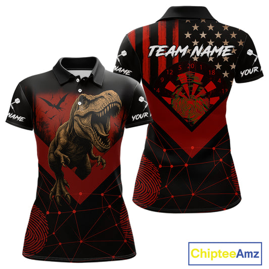 It's In My DNA Custom Red Dinosaur Dart Polo Shirt For Women US Flag Dart Jerseys NYN1365