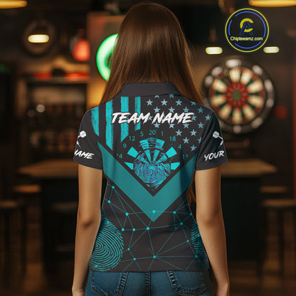 It's In My DNA Custom Turquoise Dinosaur Dart Polo Shirt For Women US Flag Dart Jerseys NYN1366