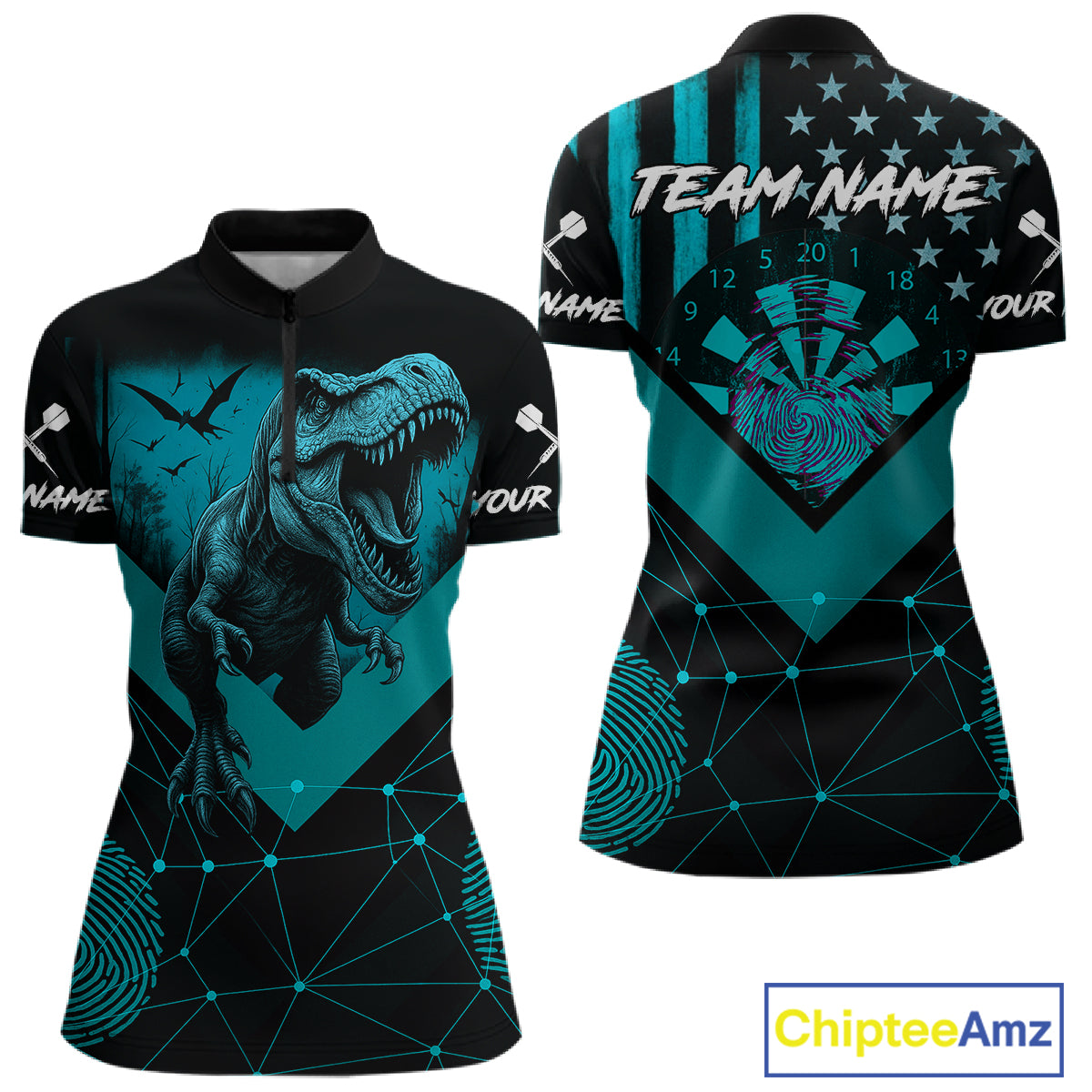 It's In My DNA Custom Turquoise Dinosaur Dart 1/4-Zip Shirt For Women US Flag Dart Jerseys NYN1366