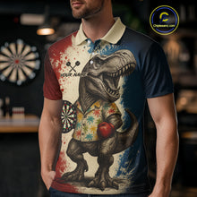 Load image into Gallery viewer, Custom Dinosaur Plays Dart Funny Dart Polo Shirt For Men Colorful Grunge Dart Jerseys NYN1368