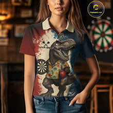 Load image into Gallery viewer, Custom Dinosaur Plays Dart Funny Dart Polo Shirt For Women Colorful Grunge Dart Jerseys NYN1368