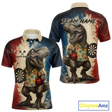 Load image into Gallery viewer, Custom Dinosaur Plays Dart Funny Dart Polo Shirt For Men Colorful Grunge Dart Jerseys NYN1368