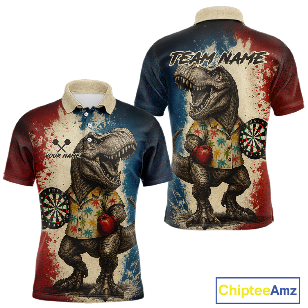 Custom Dinosaur Plays Dart Funny Dart Polo Shirt For Men Colorful Grunge Dart Jerseys NYN1368
