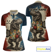 Load image into Gallery viewer, Custom Dinosaur Plays Dart Funny Dart 1/4-Zip Shirt For Women Colorful Grunge Dart Jerseys NYN1368