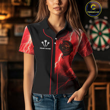 Load image into Gallery viewer, Maroon Dragon &amp; Skull Thunder Lightning Women's Darts Shirt - Custom Name For Players NYN0503
