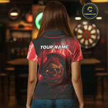 Load image into Gallery viewer, Maroon Dragon &amp; Skull Thunder Lightning Women's Darts Shirt - Custom Name For Players NYN0503