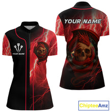 Load image into Gallery viewer, Maroon Dragon &amp; Skull Thunder Lightning Women's Darts Shirt - Custom Name For Players NYN0503
