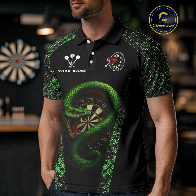 Fierce Green Serpent Dartboard Men's Darts Team Shirt - Custom Name For Players NYN0508
