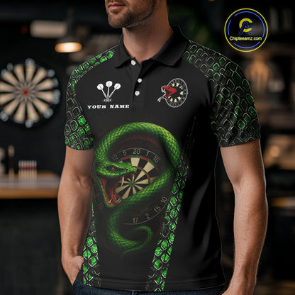 Fierce Green Serpent Dartboard Men's Darts Team Shirt - Custom Name For Players NYN0508