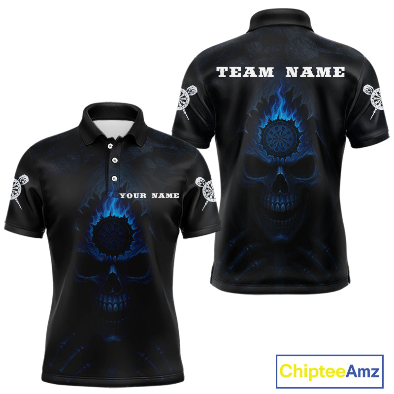 Blue Flaming Dartboard In Grim Reaper Men's Team Shirt - Custom Name For Darts Jersey NYN0514