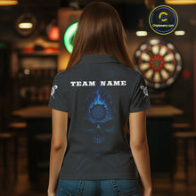 Load image into Gallery viewer, Blue Flaming Dartboard In Grim Reaper Women&#39;s Team Shirt - Custom Name For Darts Jersey NYN0514