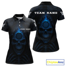 Load image into Gallery viewer, Blue Flaming Dartboard In Grim Reaper Women&#39;s Team Shirt - Custom Name For Darts Jersey NYN0514