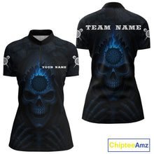 Load image into Gallery viewer, Blue Flaming Dartboard In Grim Reaper Women&#39;s Team Shirt - Custom Name For Darts Jersey NYN0514